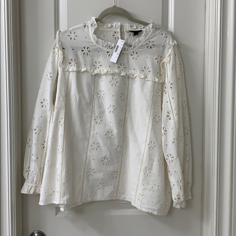 NWT J.Crew Ivory Ruffle-neck In Eyelet Blouse